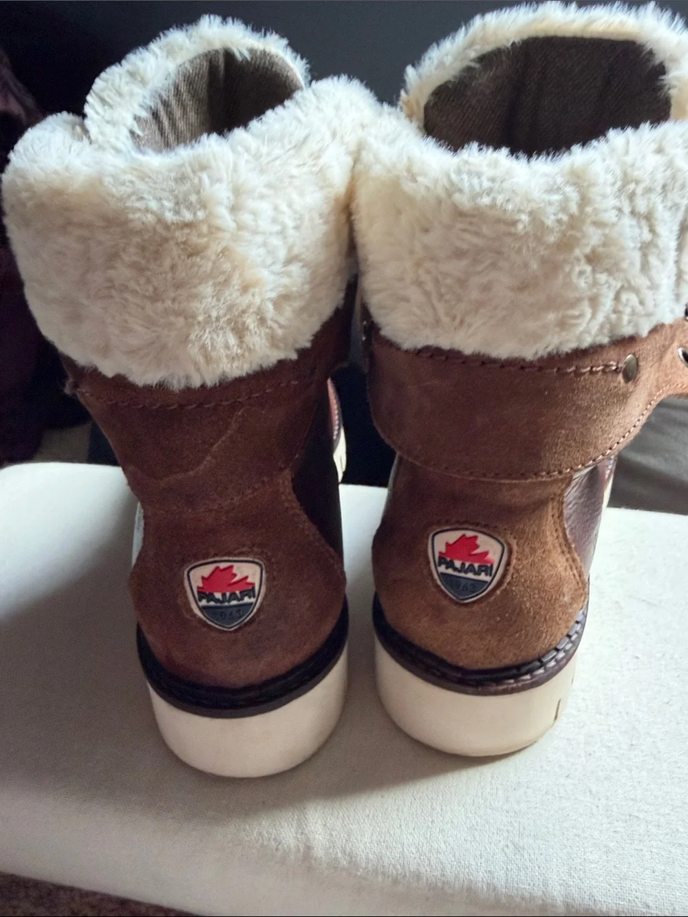 Pajar Brown Leather Fur-Trim Winter Boots with Cream Lining